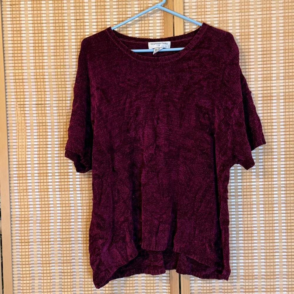 Stephanie Parks II Womens 3X Plum Burgundy Chenille Knit Short Sleeve Sweater